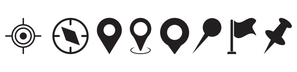 Poster - Location icon. Map marker pointer icon set, GPS, navigation. Collection of map pin icon.