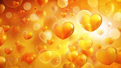 Poster - Golden hearts gently float around a warm, bright background filled with soft bubbles, creating a whimsical and joyful ambiance