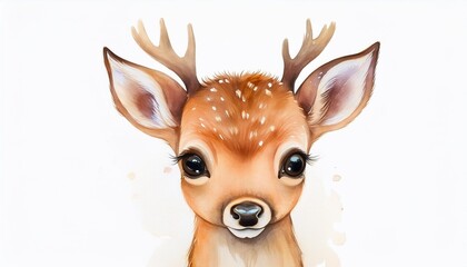 a cute deer with gentle eyes in a watercolor style kawaii isolate on white background