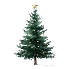 Poster - Christmas tree decorated with stars, watercolor art