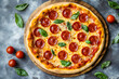 © Oksana_Latysheva - Top view Pepperoni pizza with mozzarella cheese on dark wooden table