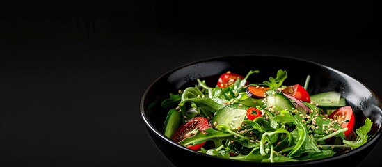 Wall Mural - Japanese salad on a black background with copy space image available.