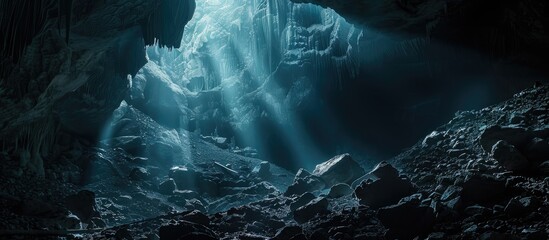 Wall Mural - The rocky cave walls provide an atmospheric backdrop for the copy space image.