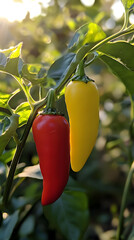 Wall Mural - Fresh red chili pepper growing