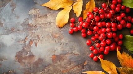 Poster - Autumn Scenery with Red Rowan Berries