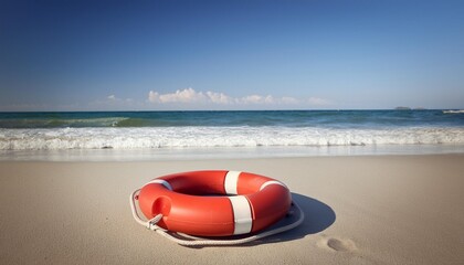 Wall Mural - red lifeguard oy on the beach