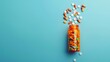 © Omor - An orange pill bottle with color in the top view. Generative Ai