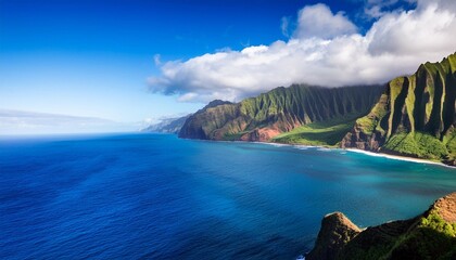 Wall Mural - hawaii napali coast with his blue water blue sky and raw contrast