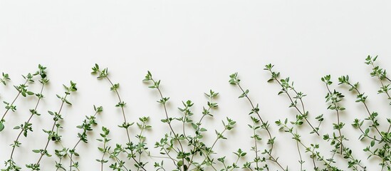 Fototapete - Fresh thyme spice isolated against a white background with copyspace for your text Top view Flat lay arrangement