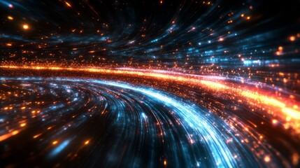 Poster - Colorful abstract light trails create a dynamic illusion of movement in a dark space