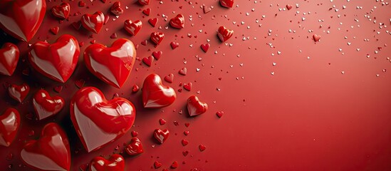 Aufkleber - Valentine s Day festive backdrop featuring red hearts. with copy space image. Place for adding text or design