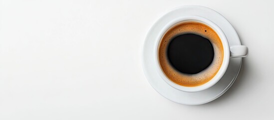 Aufkleber - A cup of black coffee set against a white background viewed from above. with copy space image. Place for adding text or design