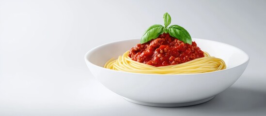Aufkleber - Italian cuisine spaghetti with Bolognese sauce in a white pasta bowl. with copy space image. Place for adding text or design
