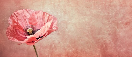Poster - textured vintage paper background featuring a pink poppy flower. with copy space image. Place for adding text or design