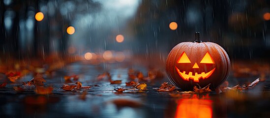 Poster - Noise concept for the traditional autumn holiday Halloween Selective focus Shallow depth of field. with copy space image. Place for adding text or design