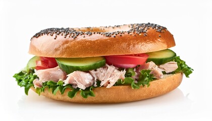 Poster - bagel sandwich with tuna and vegetables isolated on white background