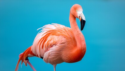 pink flamingo standing gracefully on a soft blue background flamingo isolated tropical bird wildlife exotic vibrant