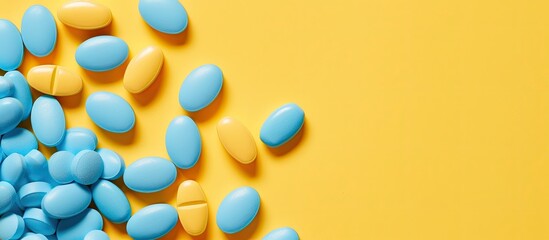 Aufkleber - Viagra and Levitra pills depicted on a yellow background with ample copy space for text showcasing the concept
