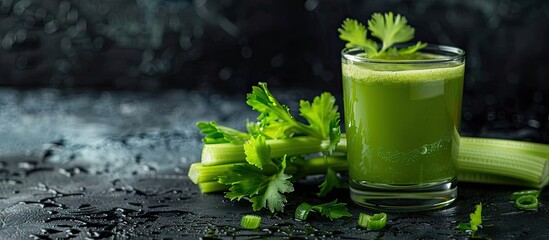 Aufkleber - Glass of refreshing celery juice with green color and copy space image
