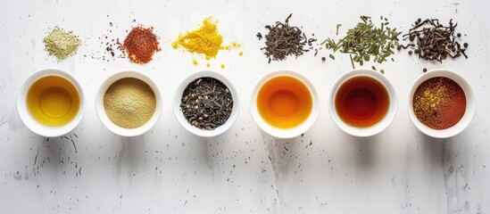 Poster - Various flavors of tea create a diverse and appealing selection ideal for enjoying with a serene moment as depicted in the copy space image