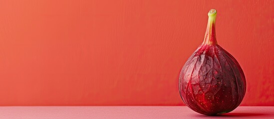 Poster - A vibrant red fig set against a clear background with space for copy on the image