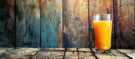 Aufkleber - Orange juice with copy space image on wooden table over rustic background
