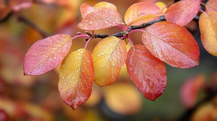 Aufkleber - Colorful autumn leaves of an apple tree in the garden Beautiful red and yellow leaves The colors of autumn : Generative AI