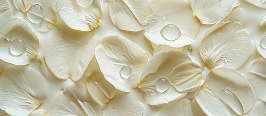 Aufkleber - Macro shot of floating jasmine petals with a water drop perfect for backgrounds Top view flat lay image with ample copy space
