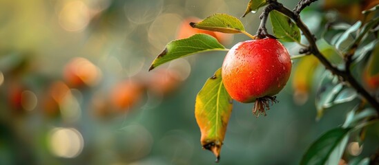 Poster - Copy space image of a ripe medlar fruit from a Mespilus tree