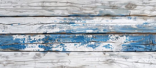 Fototapete - An old white and blue wooden header background with a vintage style and shabby paint creating a rustic and isolated texture with copy space image