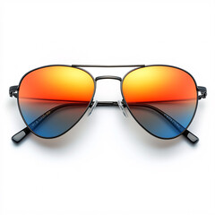 Stylish Reflective Sunglasses on White Background - Fashion Accessory Close-up