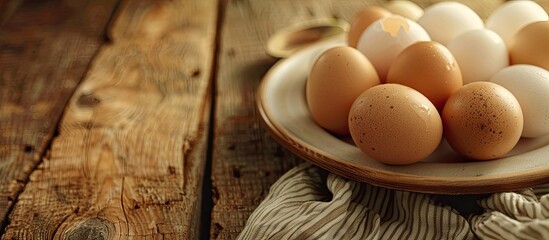 Poster - Healthy concept emphasizing high protein from raw organic chicken eggs with copy space image