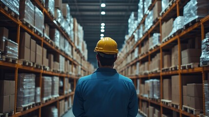 Wall Mural - Factory manager foreman worker checking stock inventory on good shelf in delivery storehouse of logistic storage warehouse shipping distribution business package box industry job for r : Generative AI