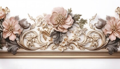 A gold and silver floral border with pink flowers