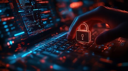 Leinwandbilder - Cyber security network Data protection concept Businessman using laptop computer with digital padlock on internet technology networking with cloud computing and data management cyberse : Generative AI
