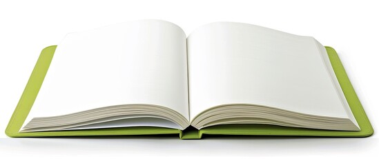 Poster - Green notebook with blank white pages against a white backdrop offers copy space image