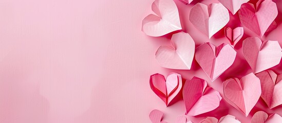 Sticker - Top view of paper hearts on a pink background ideal copy space image for Valentine s day or wedding