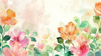 Wall Mural - Elegant Watercolor Background Featuring Sophisticated Spring Flowers in Gentle Colors for Stylish Design