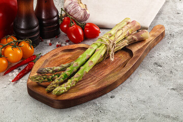 Poster - Raw green asparagus stem heap