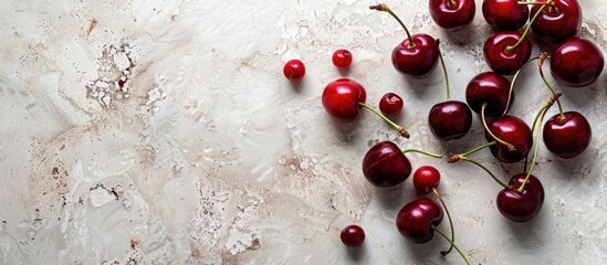 Poster - Fresh ripe cherries creating a backdrop suitable for a copy space image