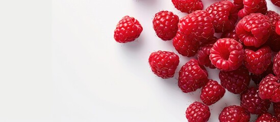 Wall Mural - Vibrant red raspberry with copy space image on white background