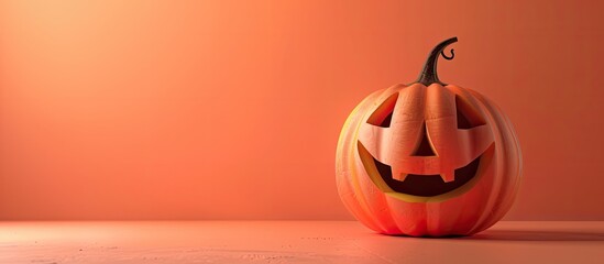 Poster - Festive Halloween greeting on a pastel paper backdrop with a pumpkin offering copy space image
