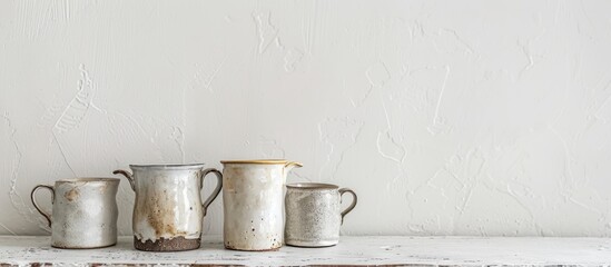 Sticker - Plaster mugs set against a white backdrop with copy space image