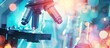 © HN Works - Science themed background with blurred elements including test tubes microscope and a research concept ideal for copy space image