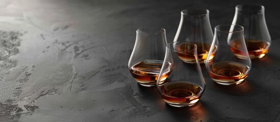 Poster - Whiskey glasses arranged on a dark table with copy space image