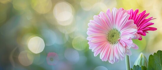 Poster - Pink and white flower in focus with empty space for text in the image. Creative banner. Copyspace image