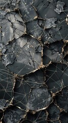 Fototapete - Interconnected metallic blobs in shades of vintage black and charcoal grey, enhanced with delicate gold threads