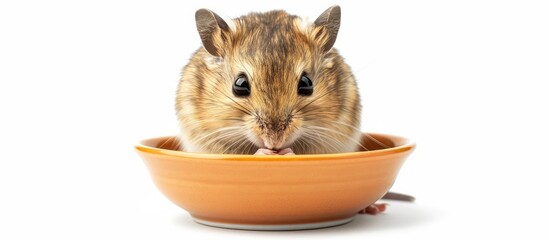 Poster - Isolated on a white background a drinking bowl for rodents is shown in the copy space image