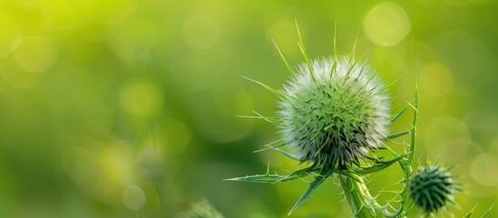 Wall Mural - An abstract green background with a fluffy thistle as a focal point ideal for a copy space image