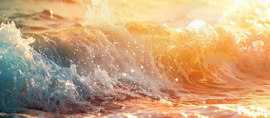 Fototapete - Sunlit ocean wave close up with copy space image